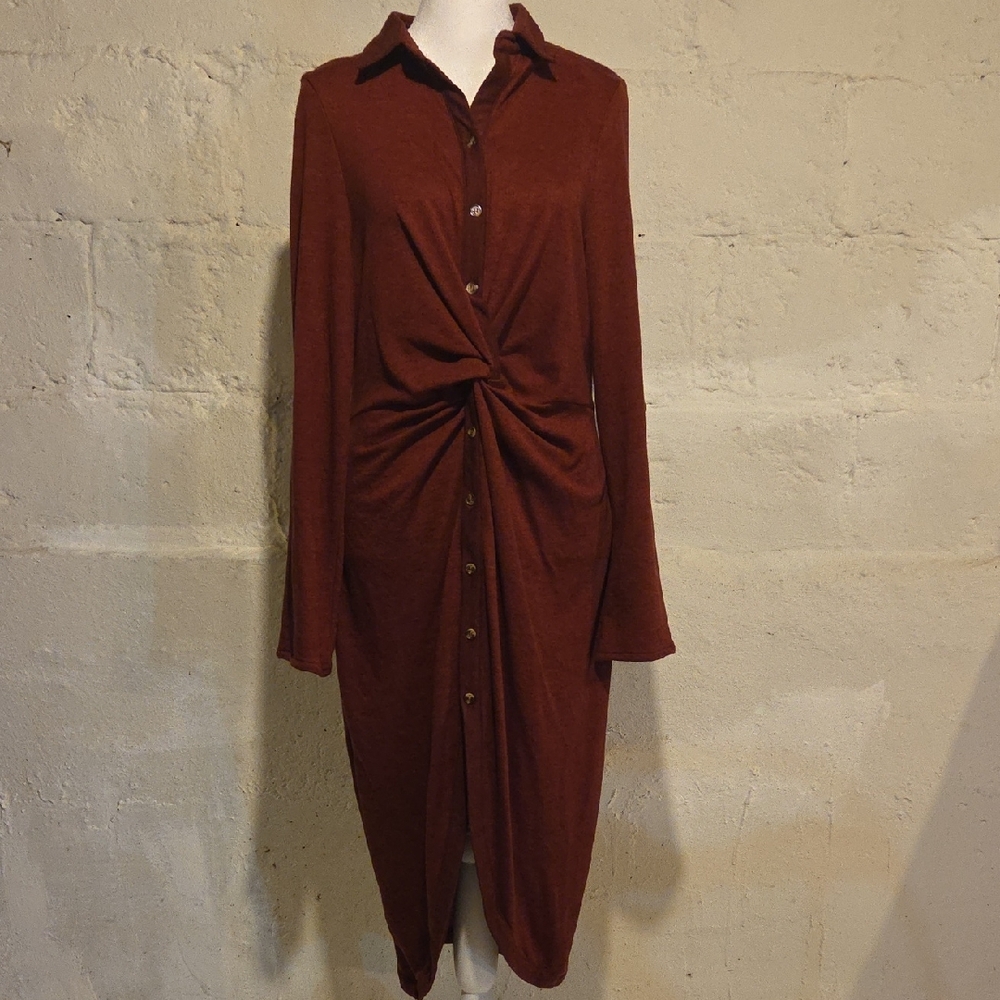 Elegant Rust Button-Down Dress